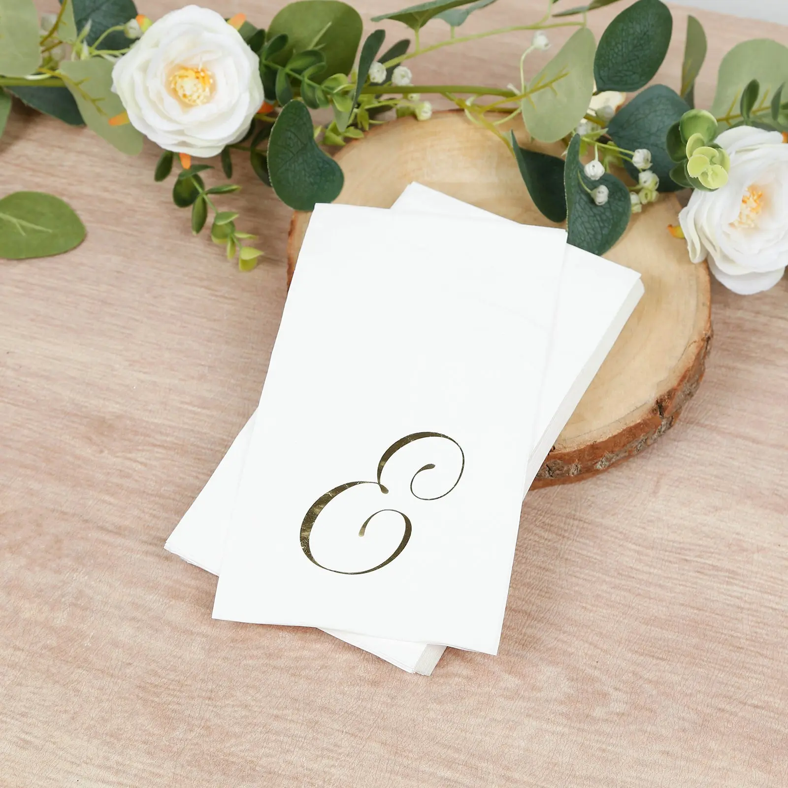 Disposable Paper Dinner Napkins - 100-Pack White with Gold Foil Monogram "E", 8"x4" Folded, Birthday Wedding Party Supplies, Home Restaurant Disposable Tableware, Birthday Party Supplies