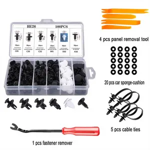 Automotive plastic fastening fixtures, car fixing parts kit and disassembly tools, including automotive nylon plastic rivets and disassembly tools, door panel bumper clip kit, rivet type fixing tool kit suitable for bumpers and door trim panels