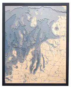 Northwest Michigan UV Nautical Wood Chart, Large, 24.5" x 31"