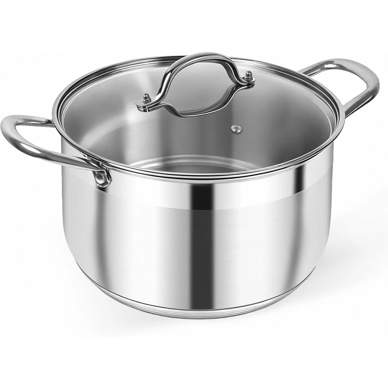 Kirecoo 8 Qt Stainless Steel Induction Stock Pot with Visible Lid - Heavy-Duty, Even-Heat Distribution, Thick Nonstick Base Deep Cookware for Soup, Canning, Boiling