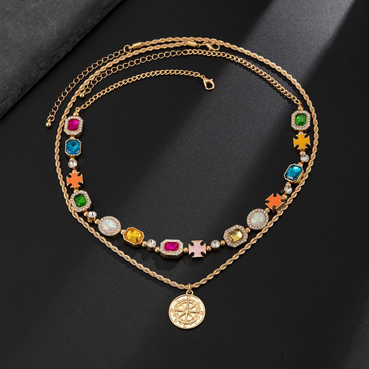 European and American cross-border colorful gemstone gold jewelry chain, fashionable and dazzling, high-end, light luxury, versatile necklace set