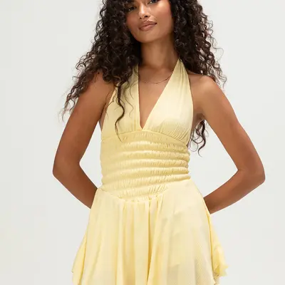Darcy Halter Dress in Baby Yellow - TikTok Shop