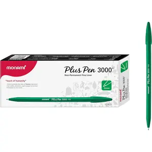 Plus Pen 3000 Felt Tip Pens 0.4mm Fine Point Fine Liner for Writing Journaling Note Taking at Home School Office, Green 12-Count