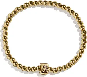 Initial Pisa Stretch Bracelet - Personalized Gold-Plated Beaded Bracelet for Women, Custom Ball Trendy Jewelry