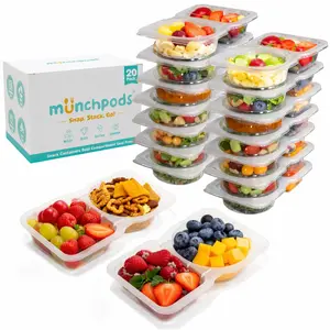 Reusable Snack Containers with Lids 20Pcs, Portion control containers, Snack Pack Containers,2 Double Compartment Snack Containers for Kids On the Go Meals, Camping Condiment Snack Tray Prep