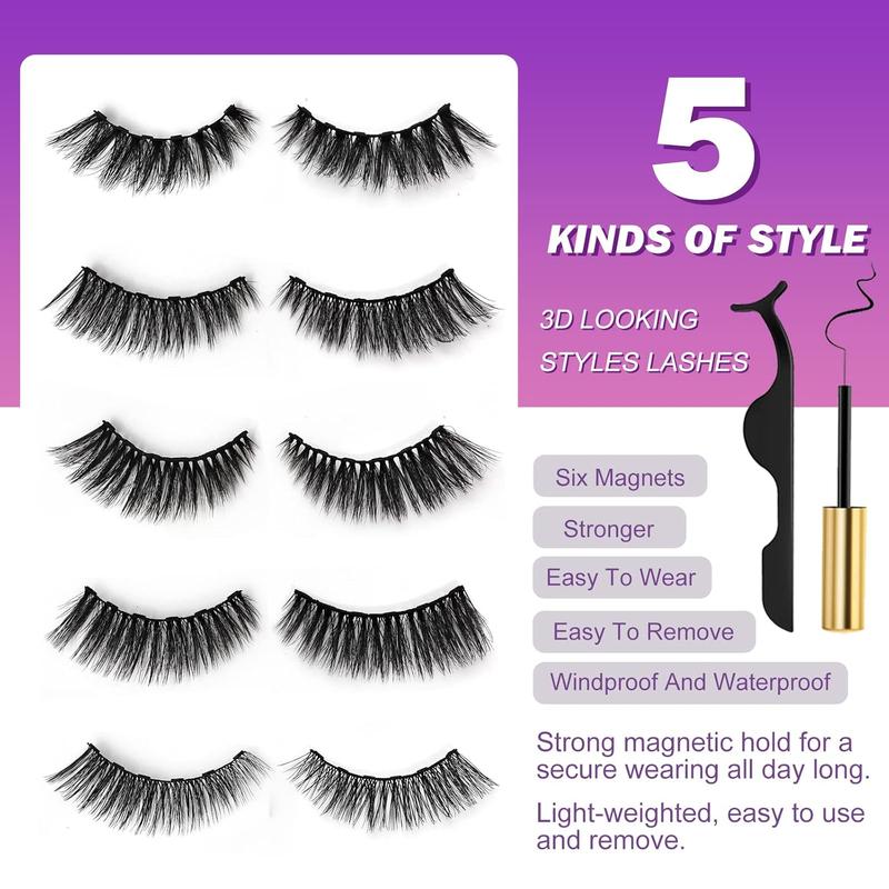 10 Pairs Cat-Eye Magnetic Lashes With Eyeliner, 3D Magnetic Eyelashes Natural Look With Eyeliner, Fake Eyelashes Magnetic