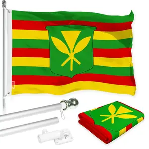 G128 Combo Pack: 6 Ft Tangle Free Aluminum Spinning Flagpole (Silver) & Hawaii Kanaka Maoli Flag 3x5 Ft, LiteWeave Pro Series Printed 150D Polyester | Pole with Flag Included