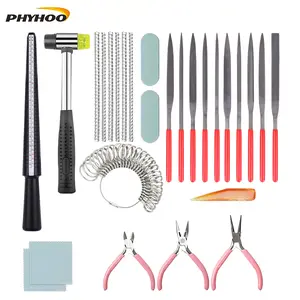 Complete 27 Pieces Jewelry Making Tool Set US UK Size 1 To 13 With Sizer Gauge Pliers Hammer Engraving Tools For Jewelry Making DIY