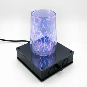 Plasma Art Electric Lightning Glass Cup with Tesla Foil Base, Interactive Neon Effect Drinking Tumbler for Coffee Tea Beverages, Touch Sensitive Illuminated Glassware