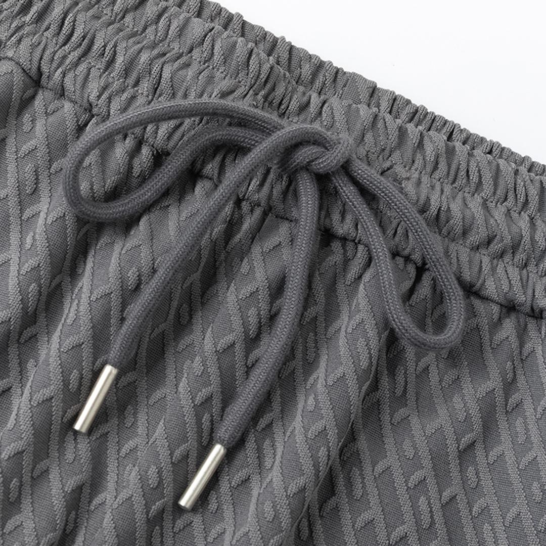 Plus-size men's straight-leg twill jacquard casual trousers, street style loose wide-leg athletic pants