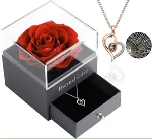 Gifts For Women – Preserved Real Rose with “I Love You” Necklace in 100 Languages | Eternal Flower Jewelry Box for Women | Christmas Gift Idea | Valentine's Gift | Anniversary Gift For Wife | Birthday Gift For Women: Mom, Daughter, Wife, Grandmother |