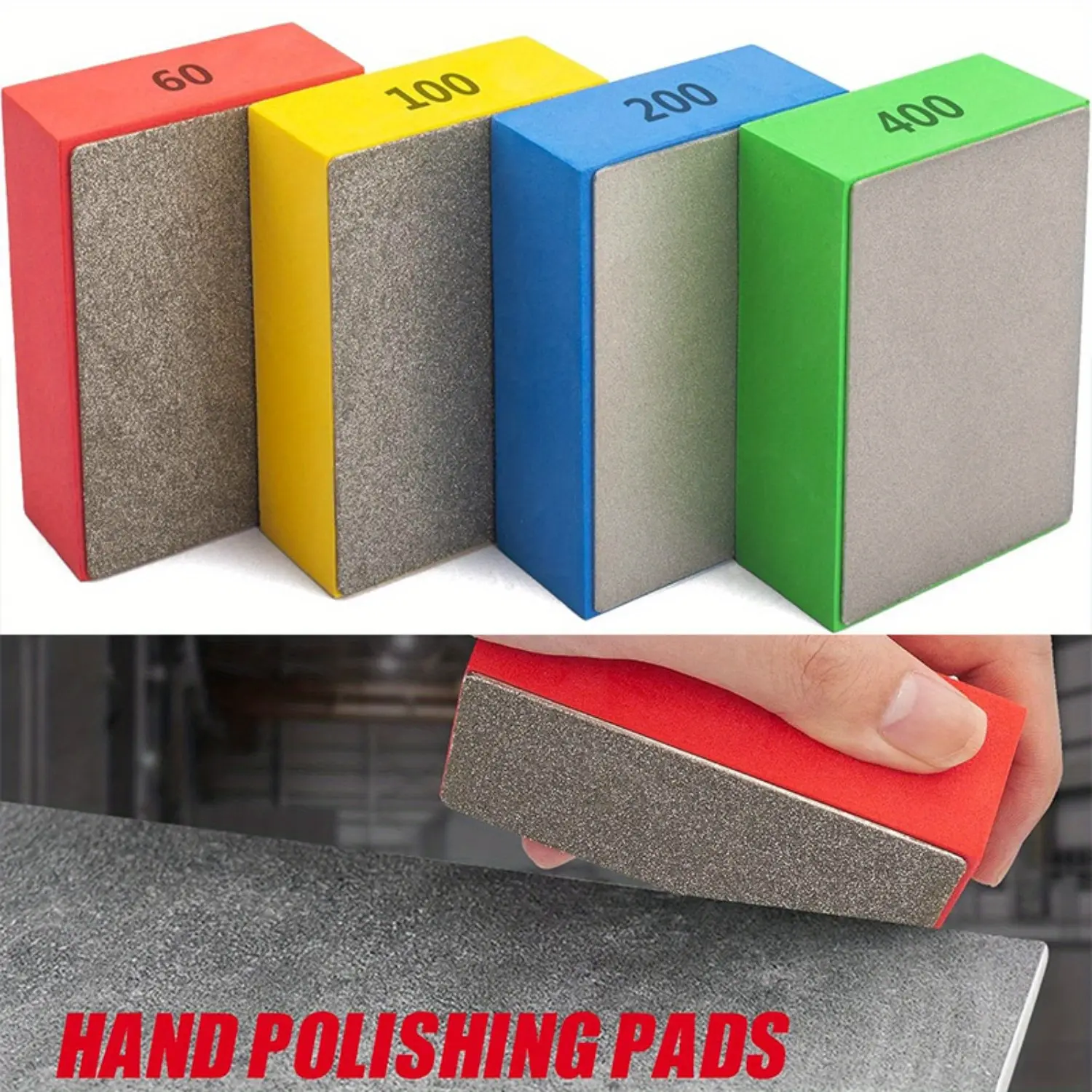 4 Pieces Diamond Polishing Pads Set 60#, 100#, 200#, 400# for Diamond Sand Blocks of Tiles, Glass, Ceramics, Wood, Marble, and Metal