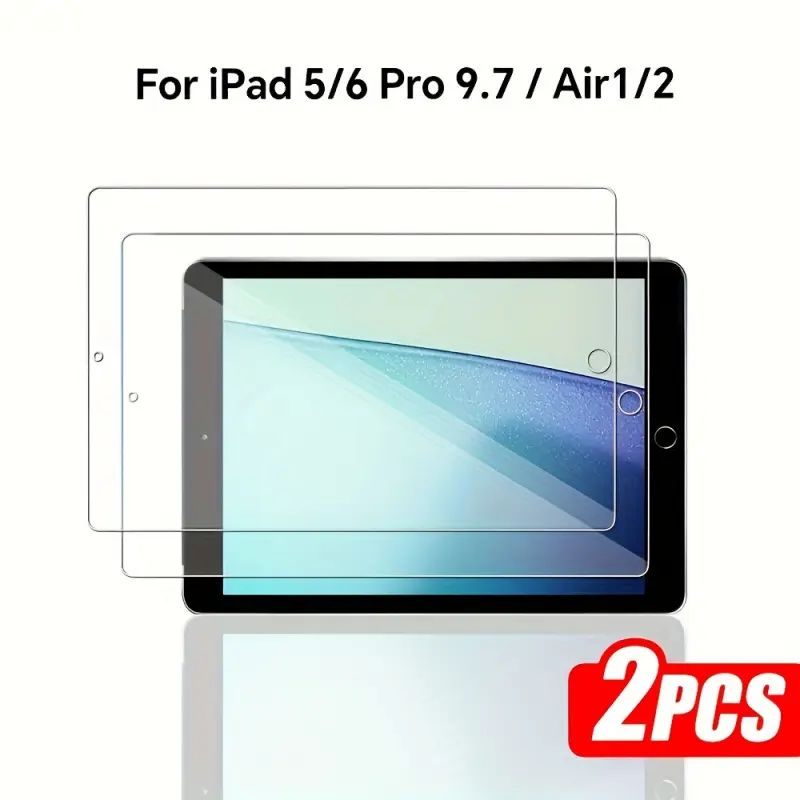 2-piece set suitable for iPad 5/6 Air/Air 2 9.7-inch, scratch resistant and touch resistant, compatible with iPad 5/for iPad Air 2/Air 1 high-definition display, touch compatible film, durable glass, tempered shield