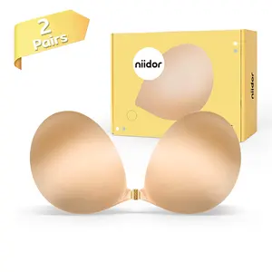 Niidor 2 Pairs Sticky Bra 2025 Newest Strapless Adhesive Invisible Push up Silicone Bra with Magnetic Clasp for Women Backless Dress