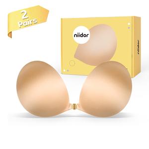 Niidor 2 Pairs Sticky Bra 2025 Newest Strapless Adhesive Invisible Push up Silicone Bra with Magnetic Clasp for Women Backless Dress