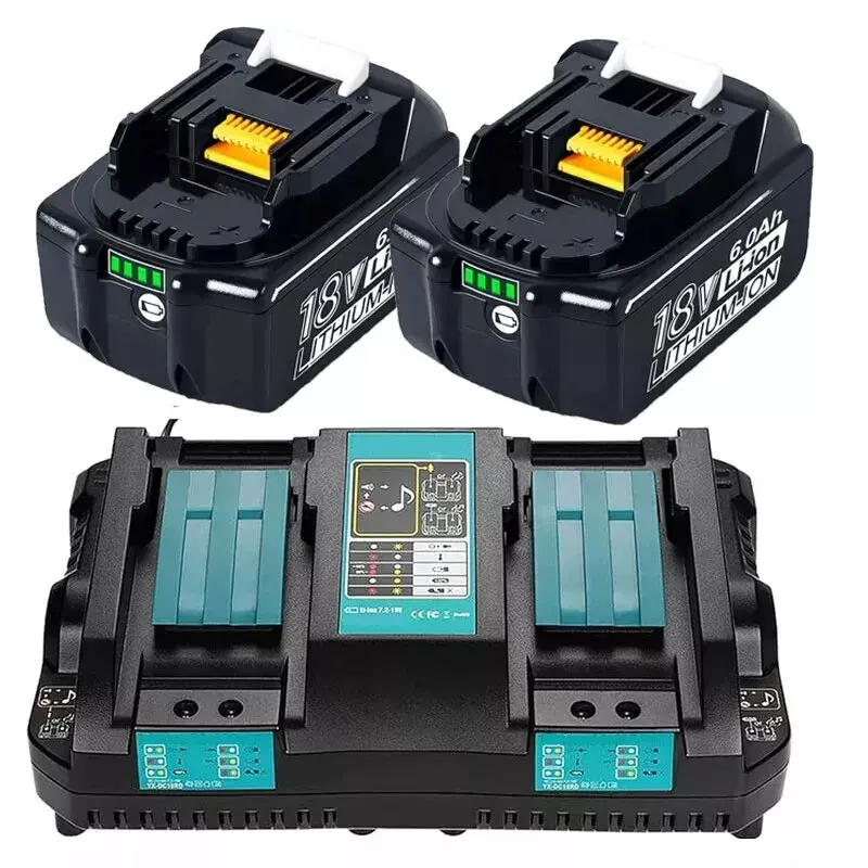 Makita LXT 18V 6.0Ah Lithium Replacement Batteries & Charger Combo, BL1860 Compatible with BL1830/BL1850, 14.4V-18V Cordless Power Tools, 110V-260V Dual Charger, New, Li-Ion