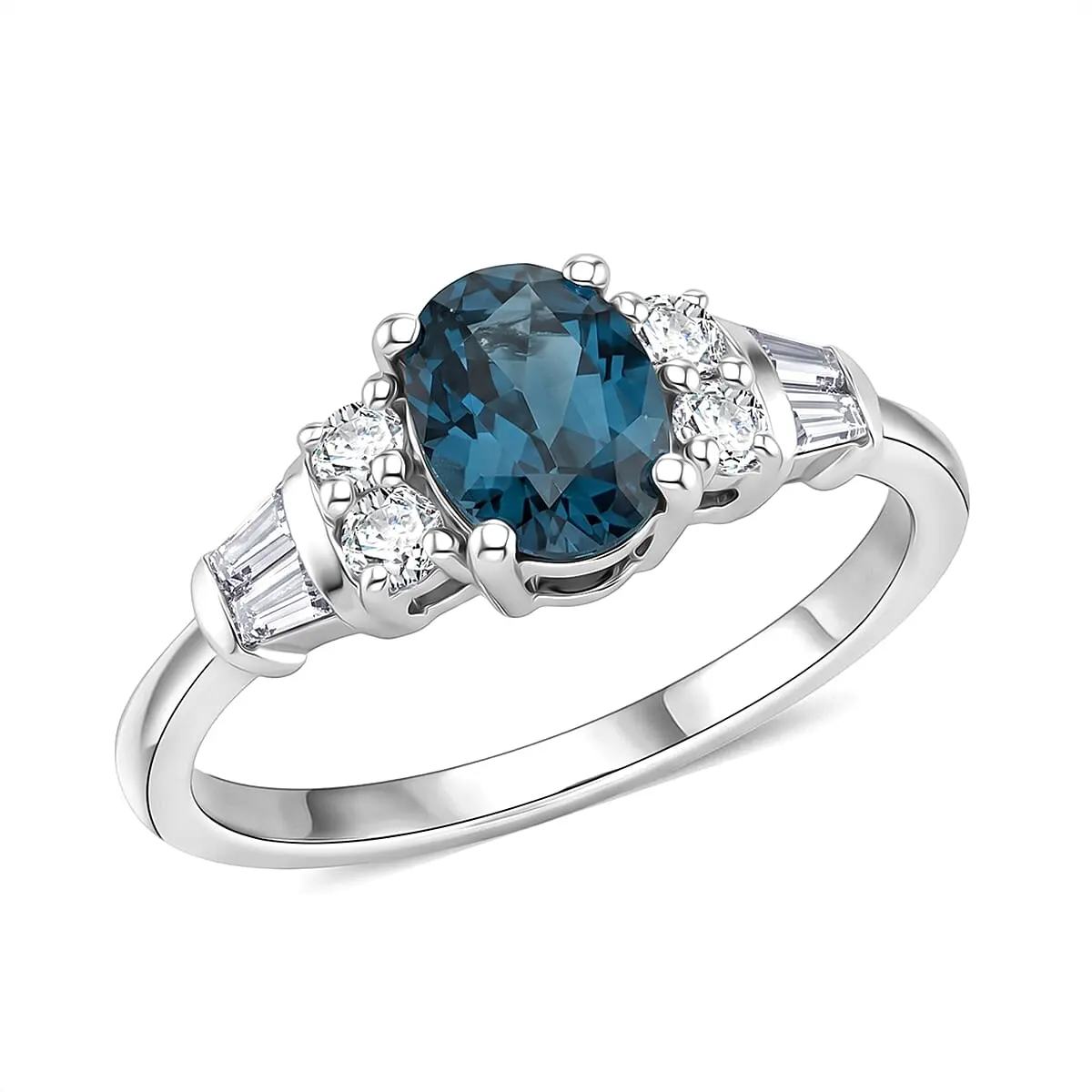 D'Joy Certified London Blue Topaz and Moissanite 1.20 ctw Ring in Platinum Over Sterling Silver (Size 10.0)