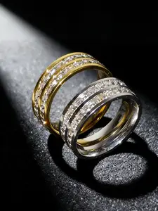 8mm Width Titanium Steel Ring, Small Square Rhinestone Decorative Accessory, Fashion Daily Wear & Gift Choice, Fashion Stackable Finger Rings