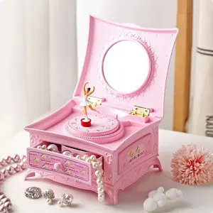 Elegant Classic Rotating Ballerina Music Box with Drawer Hand Crank Music Jewelry Box Christmas Gift for Girls