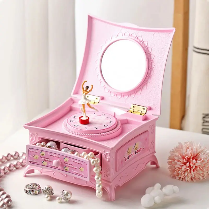 Cute 1-Piece Elegant Classic Rotating Ballerina Musical Jewelry Box with Drawer, Hand-Crank Mechanism, 16.0x13.6x9.1cm Christmas Gift for Girls (Home Decor, Home Supplies)