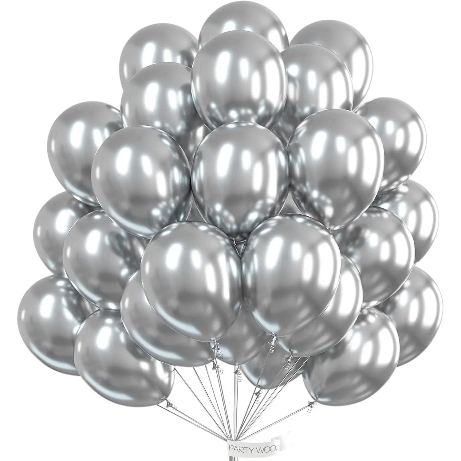 50 Pieces Shiny Metallic Silver 12-Inch Round Latex Balloons Set - Festive Decorations for Birthday, Wedding, Anniversary, Home Accents