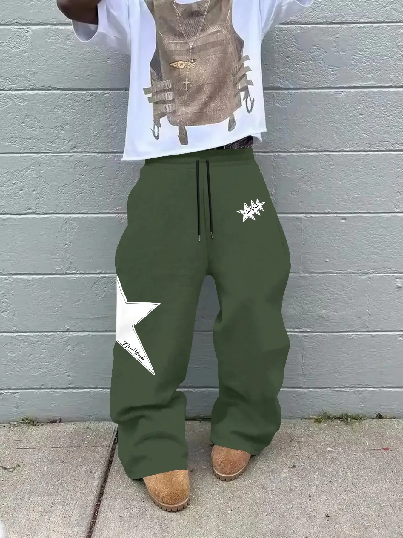 Men's Fashion Casual Straight Leg Pants, Lazy Style Loose Fit Oversize Sweatpants, Aesthetic Star Print Design Trouser, Chic Casual Trousers, Perfect for Daily Wear, Streetwear