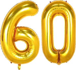 60 Number Balloons Gold Big Giant Jumbo Number 60 Foil Mylar Balloons for 60th Women Men Birthday Party Supplies 60 Anniversary Events Decorations