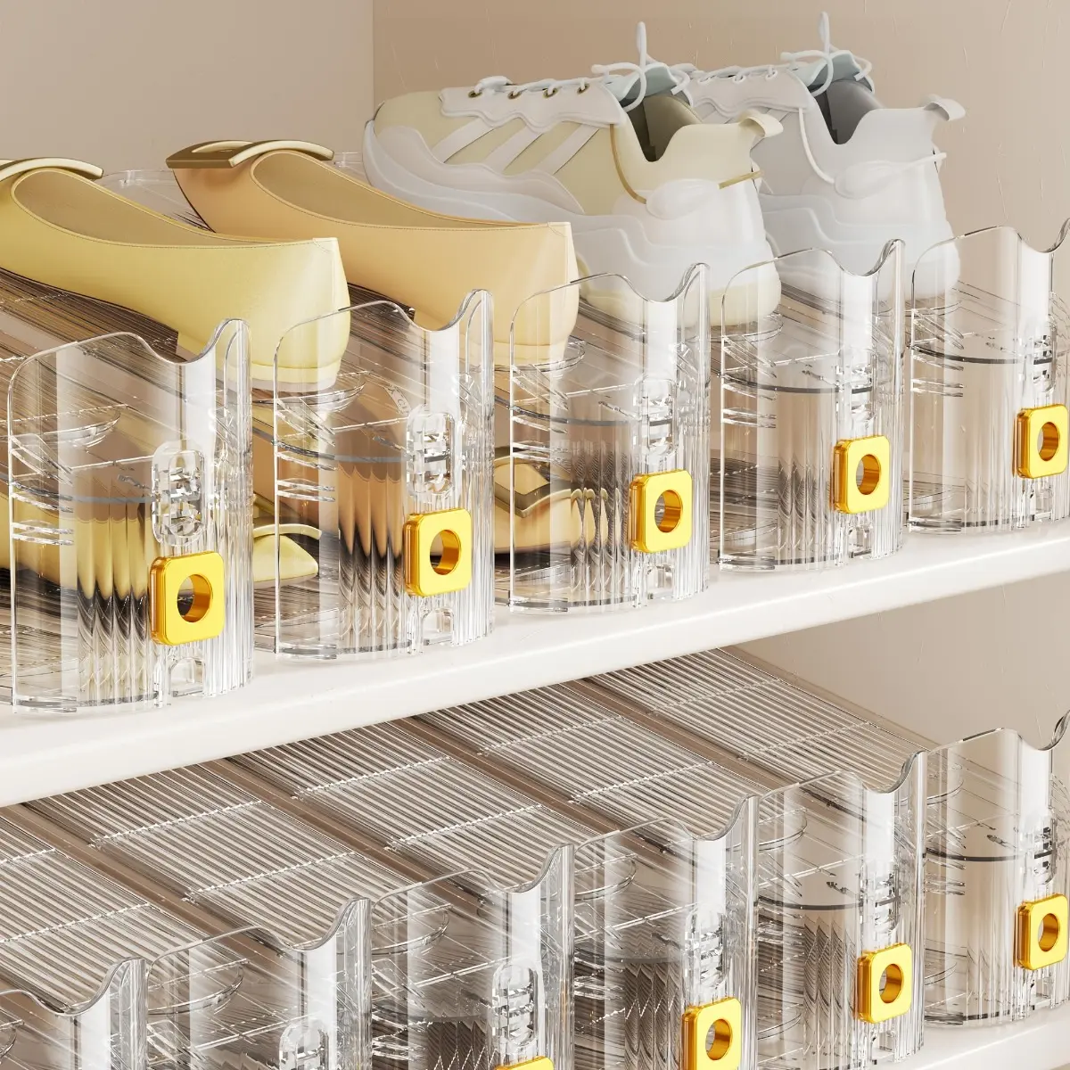 10PCS Double Layer Shoe Slot Organizers Racks, Adjustable Shoe Stackers that Save 50% Closet Space, Perfect for Sneakers Heels Slippers Storage and Display