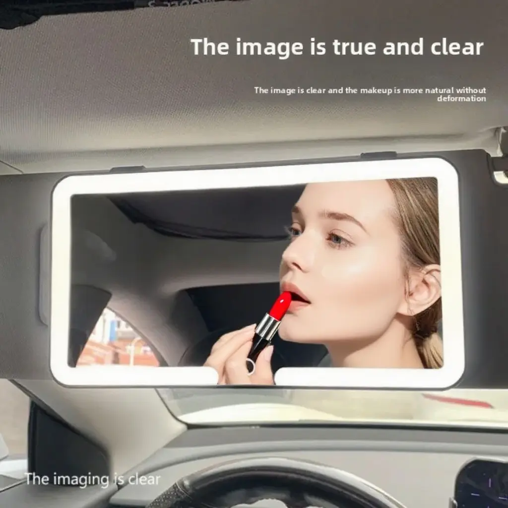 1pc Car-Mounted LED Cosmetic Mirror - High-Definition Color Rendering, Distortion-Free Illumination, Automotive Interior Supply for Makeup Routine, Essential for Female Drivers