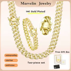 2026 New 14K Gold-Plated 14mm Diamond Clasp Set – Heavy-Duty Solid Men's Miami Cuban Chain Necklace and Bracelet Set – Featuring the Latest Vacuum Gold-Plating Technology – Hypoallergenic and Water-Resistant – Hip-Hop Jewelry – Valentine's Day Gift summer