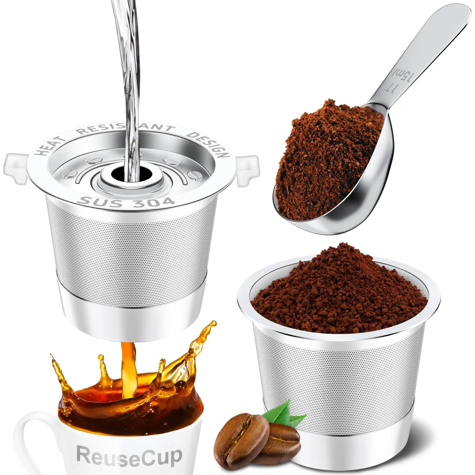 2-Pack Reusable K-Cup Coffee Pods Compatible with Keurig: Stainless Steel Refillable K-Cups - Reusable Coffee Filters for Keurig 1.0 Coffee Makers, Permanent, Eco-Friendly, BPA-Free