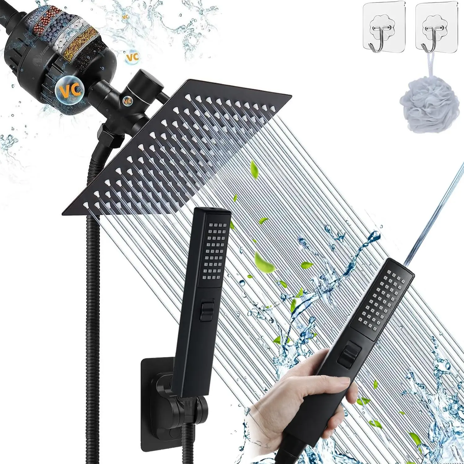 Filtered Shower Head 20 Stage Shower Filter 8″ Rain Shower Head with Handheld Showerhead Combo for Hard Water Detachable 2 Modes High Pressure Shower with 78" Stainless Steel Hose & Holder,Complete Installation Package