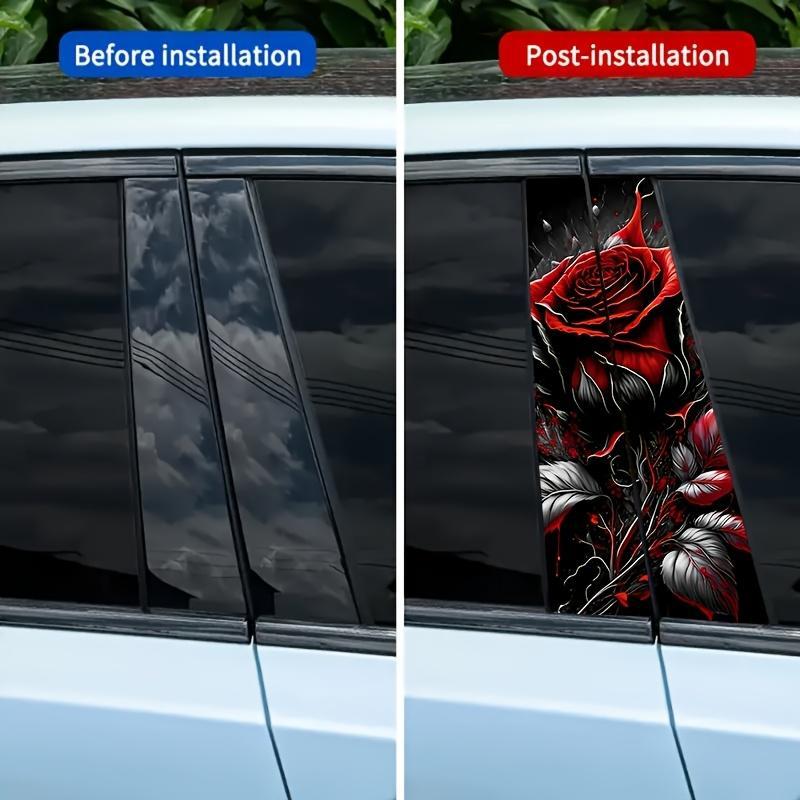Rose Pattern Car Window Sticker, 1 Pair Car Window Decal, Car Exterior Decoration Accessories for Car, SUV, Truck, Lorry, Van, Car Accessories