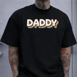 DADDY' Retro Gradient Stripe Print T-shirt American Retro Dad Style Casual Top