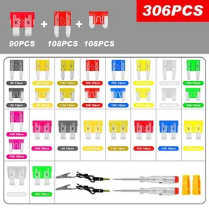 306Pcs Car Fuses Assortment Kit, Mini ATC ATM MAX Blade Fuses with Fuse Puller & 2 Circuit Test Pens, 5A-60A Automotive Replacement Fuse Set for Car Truck RV Motorcycle ATV