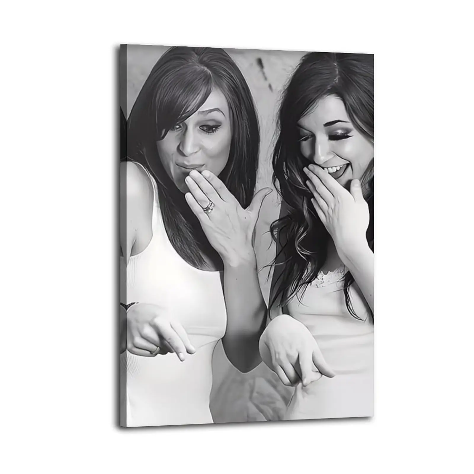 Viral Giggling Girls Pointing Meme Canvas Wall Art Print - Funny Black & White Humor Poster for Living Room, Guest Bathroom Decoration, Artistic