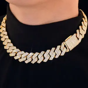 Hip Hop Men Necklace 20mm 3 Row Miami Cuban Chain Gold Color Iced Out Zirconia Link Fashion Rock Rapper Jewelry 2024