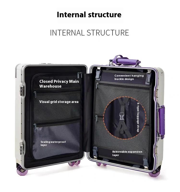 Latest Wide Handle Aluminum Luggage case with Poured Wheels Front Opening Travel Bag Multifunctional Suitcase Oversea Stock
