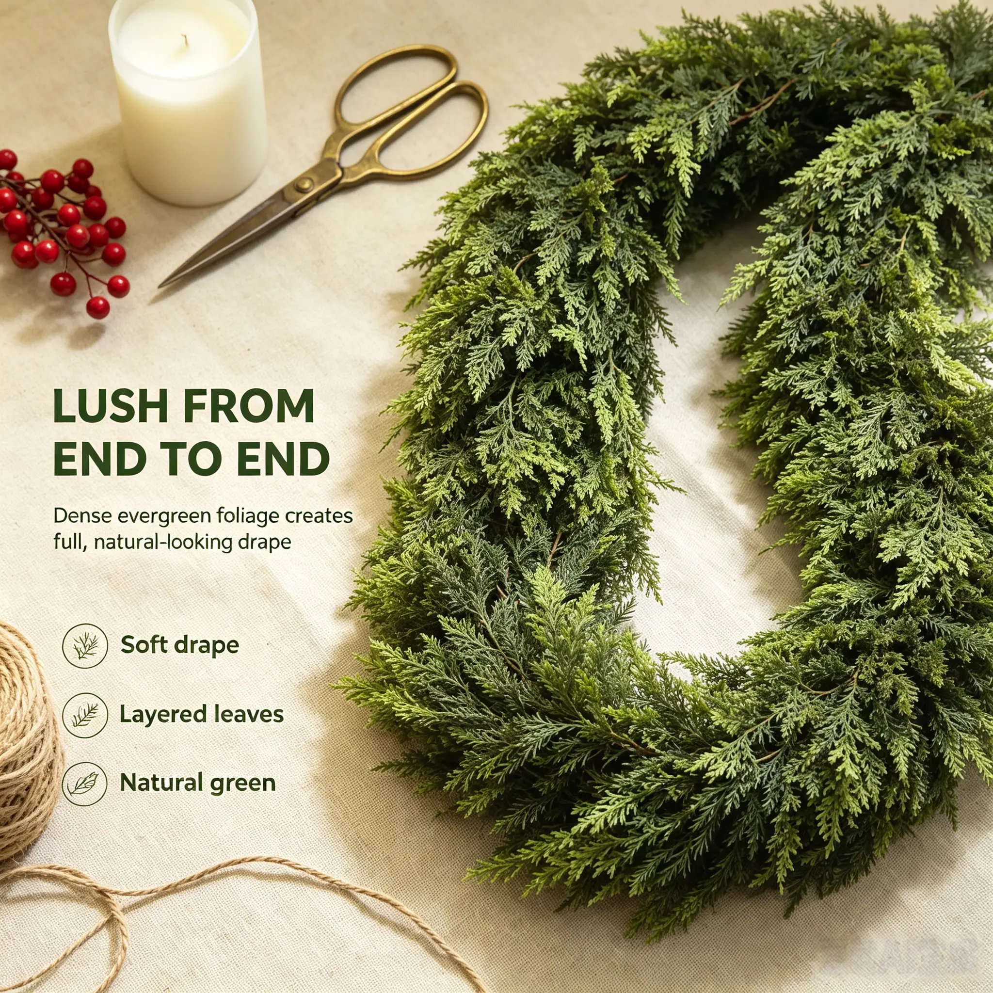 Make Your Home Christmas Ready  6FT Lush Artificial Evergreen Garland, Realistic Holiday Greenery Decor for Cozy Home Makeover