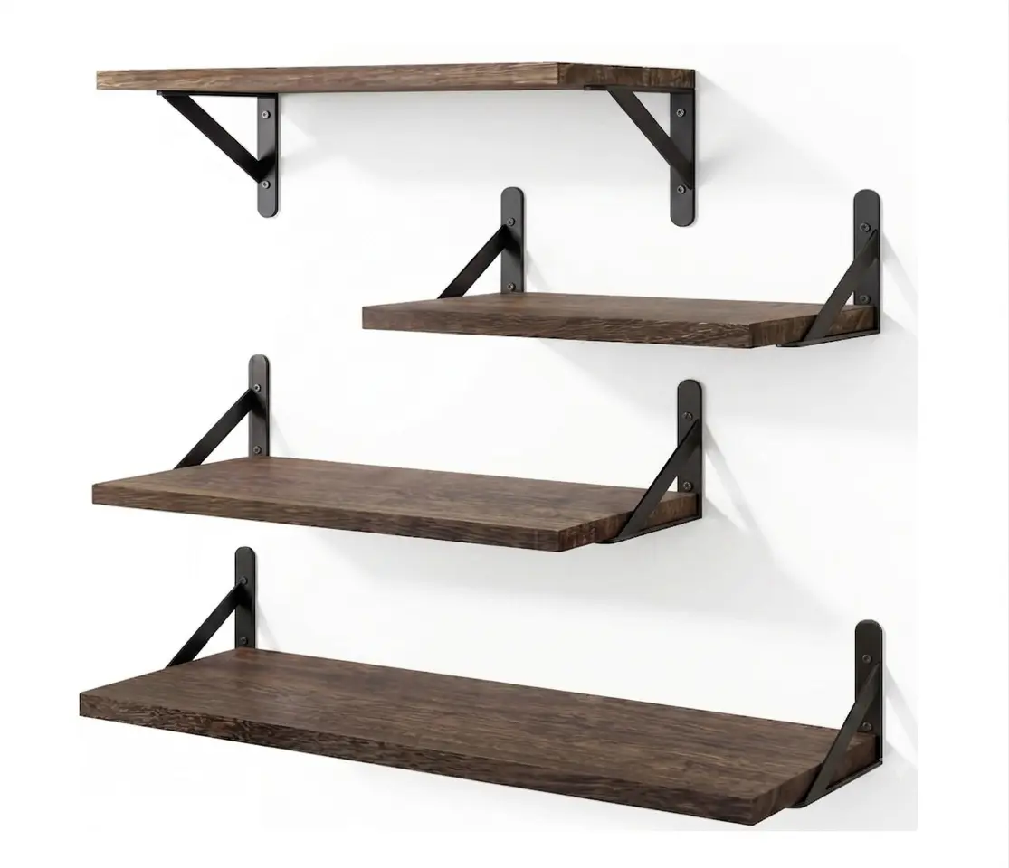 Set of 4, Floating Shelves for Wall, Different Sizes Dark Carbonized Brown Wall Shelves (Set of 4, Brown)