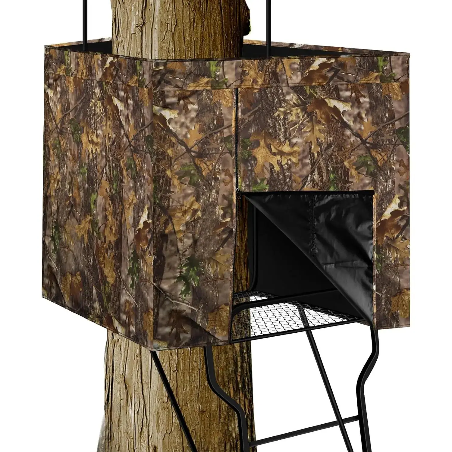 OUTDOOR 142"x35.5" Hunting Blinds, Deer Hunting Tree Stand Blind Cover, Universal Camo Tripod Deer Stand Accessories for Turkey, Elk, and Moose Hunting, Large Size with Silent Zips and 2