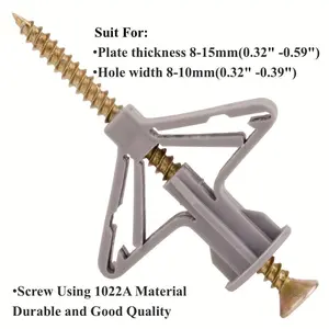 10/25/50Sets Hollow-Wall Anchors Drywall Anchor kit with Screws, Self-Drilling Hollow Wall Anchor, 50sets Grey Butterfly Hollow Wall Anchors Expansion Tube Pipe, Self Drilling with Zinc Plated Screws for Gypsum Board Fastener Hanging Items on Drywall