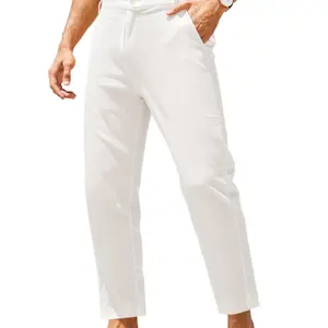 COOFANDY Men's Cotton Linen Pants Elastic Waist Lightweight Casual Pants Slim Fit Yoga Beach Pants with Pockets Menswear Trouser Daily