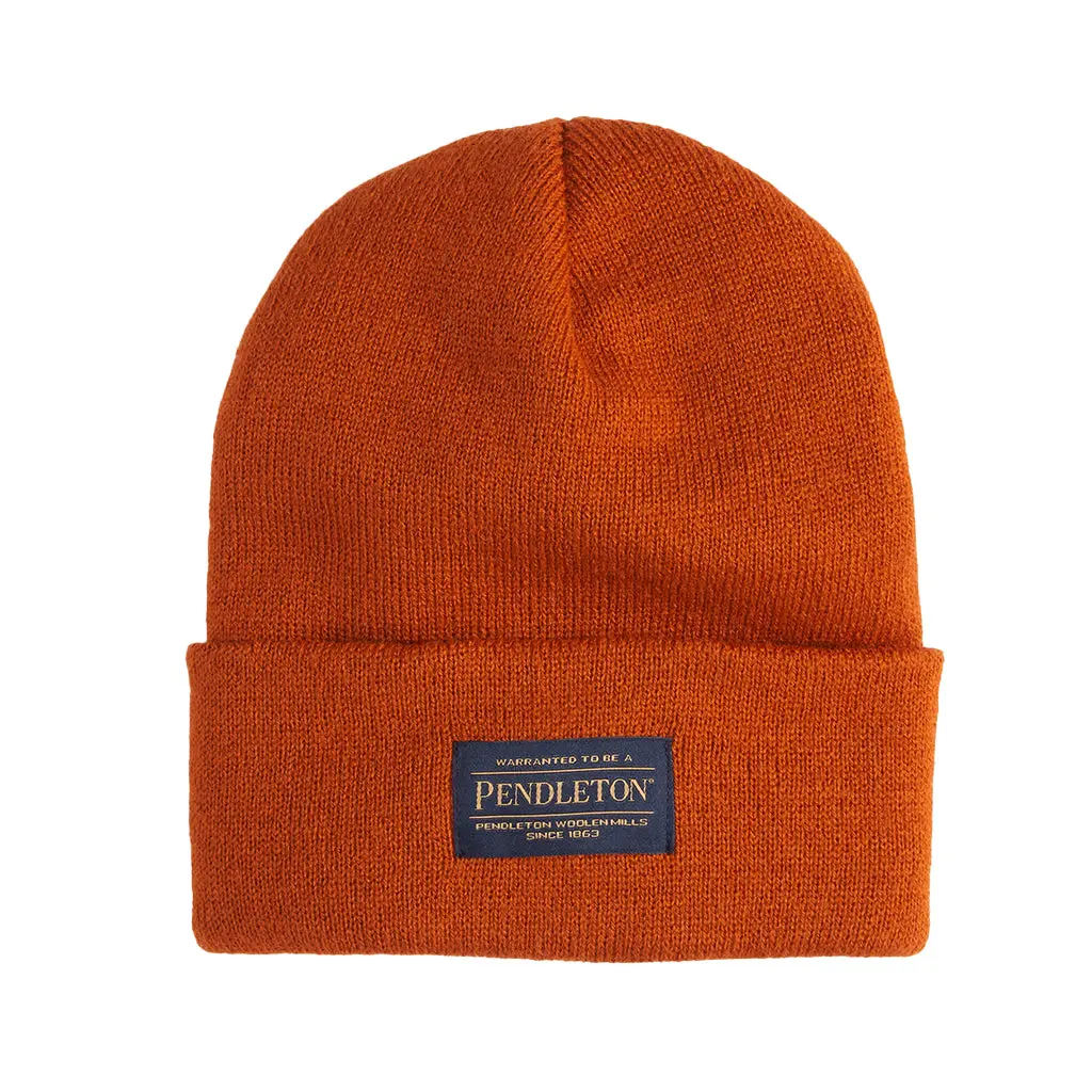 Pendleton Soft Stretch Acrylic Knit Beanie Hat - Unisex Umber Logo Patch Hat, Hand-Wash Fashion Accessory for Women