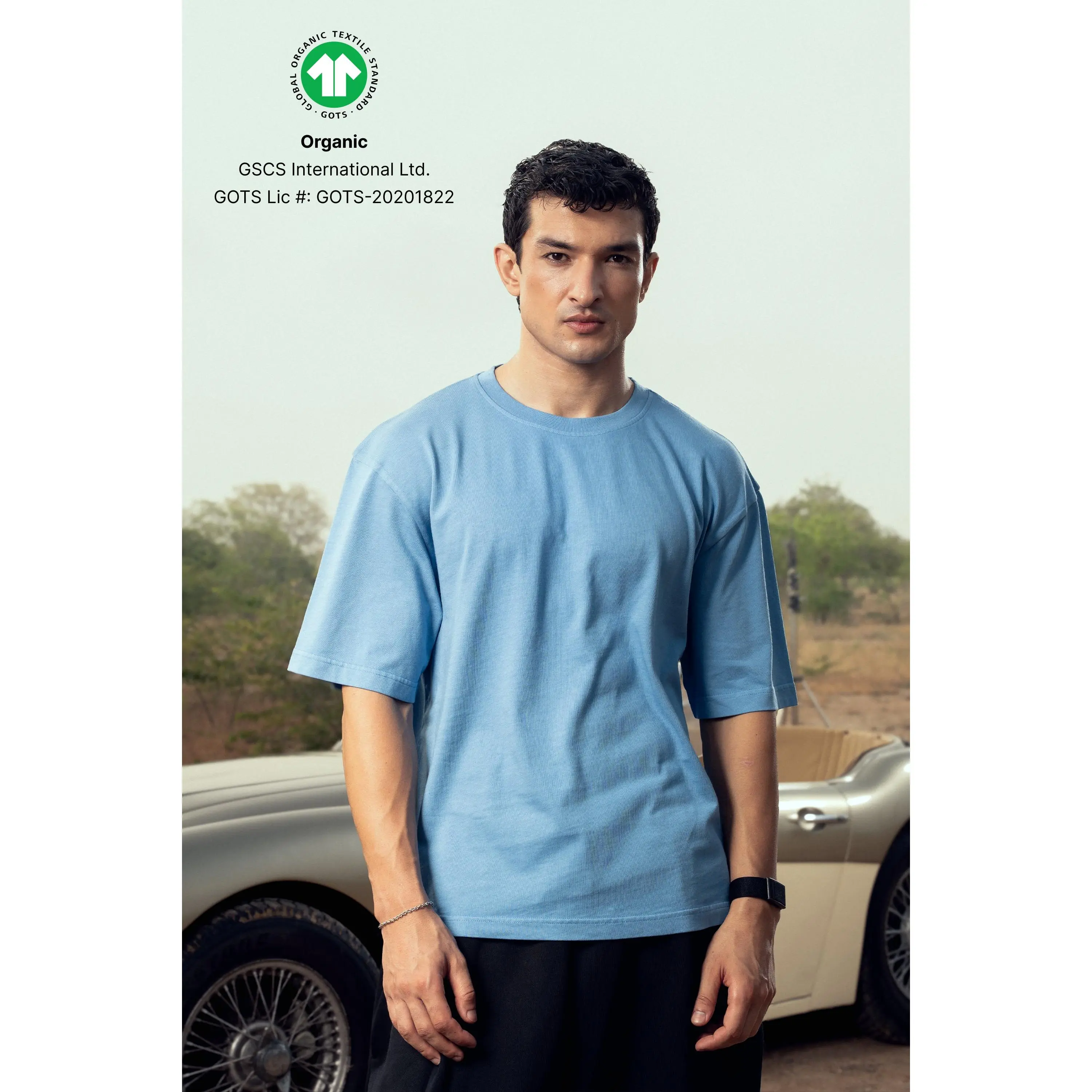 G32 Everyday Relaxed Tee — 260 GSM Organic Cotton, Sky Blue Wash