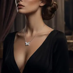 This dainty silver butterfly necklace is so cute! Mother of pearl pendant, minimalist clavicle chain, everyday coquette jewelry, perfect Mother's Day gift for her