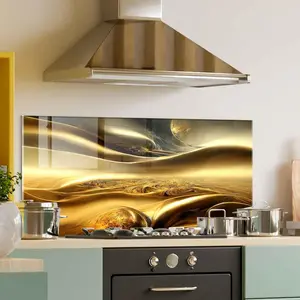 GCKG Luxury elegant gold background Tempered Glass Kitchen Backsplash, Stove Back Cover, Stove Splashback, Cutting Board, Kitchen Wall Decor