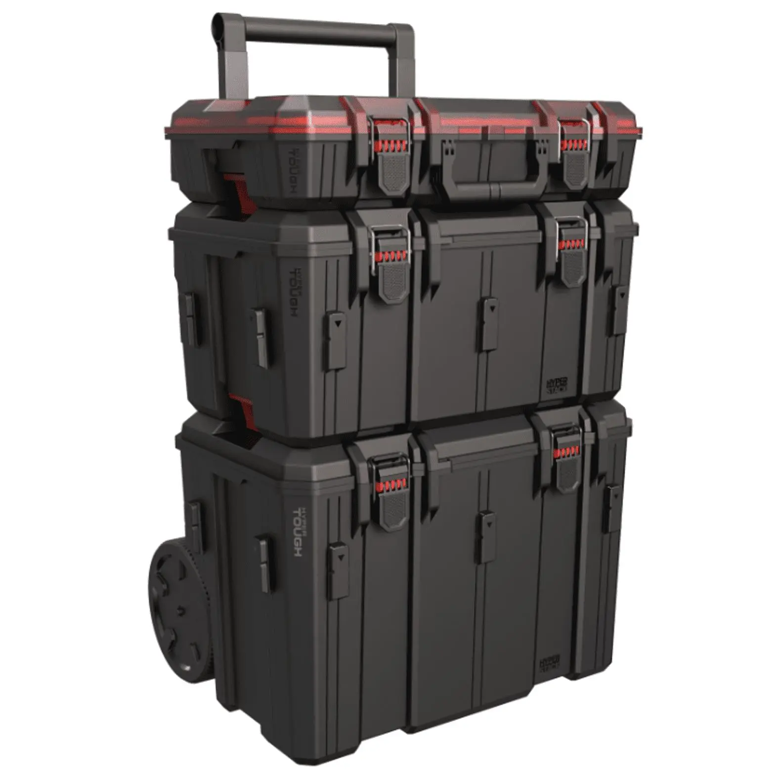 Hyper Tough Hyper Stack Heavy Duty 3 Piece Modular Rolling Toolbox System, Black