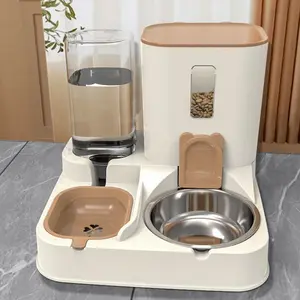 Automatic cat feeder with stainless steel water dispenser, gravity feed food dispenser and water bottle, suitable for small and medium-sized puppies