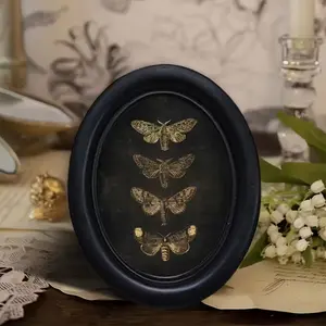 1 count, 6.8 * 8.7 inch,Vintage Gothic Four Parallel Mottos Photo Frame - Oval Wall Decor with Dark Background, Artificial Wood Construction for Home Office Décor. Living Room Bedroom Study Intricate Detailing Handcraft Look Stylist's Choice